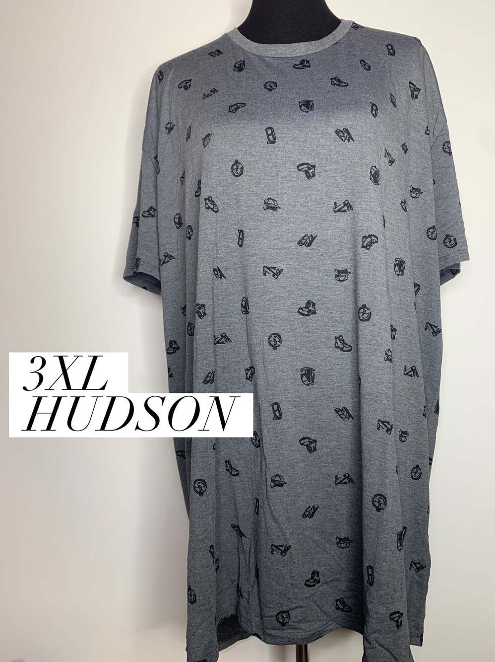 LuLaRoe Hudson All-Over Icon Print Short Sleeve T-Shirt Dress Size 3XL